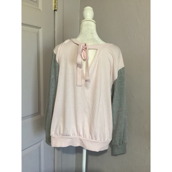 1. State Light Pink and Grey Sweater - Keyhole Tie Back Crewneck M - Picture 3 of 5